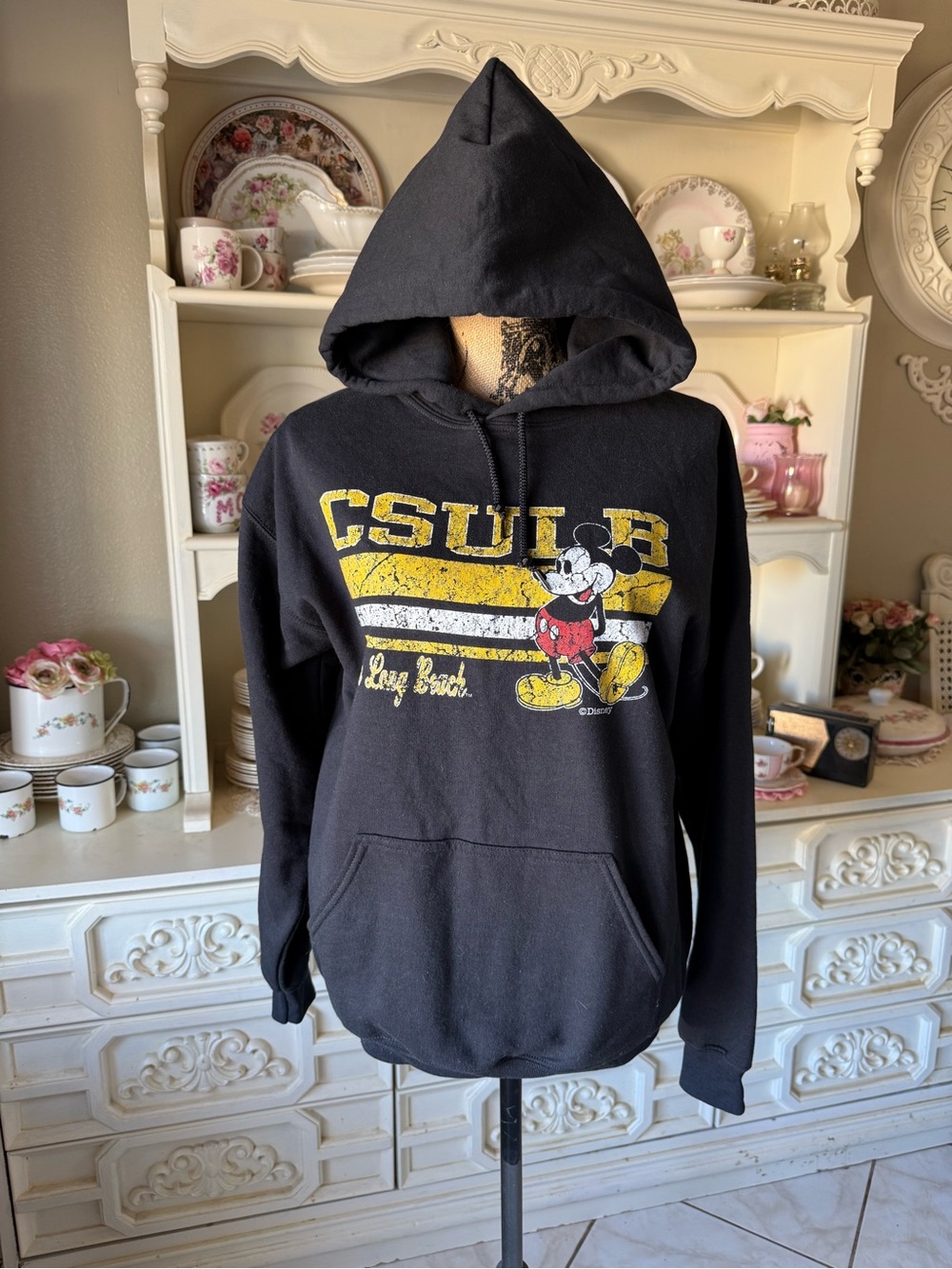 Cal State Long Beach Mickey Mouse Hoodie Vintage Look. Size M